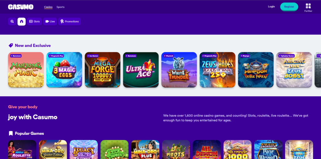 Casumo homepage screenshot